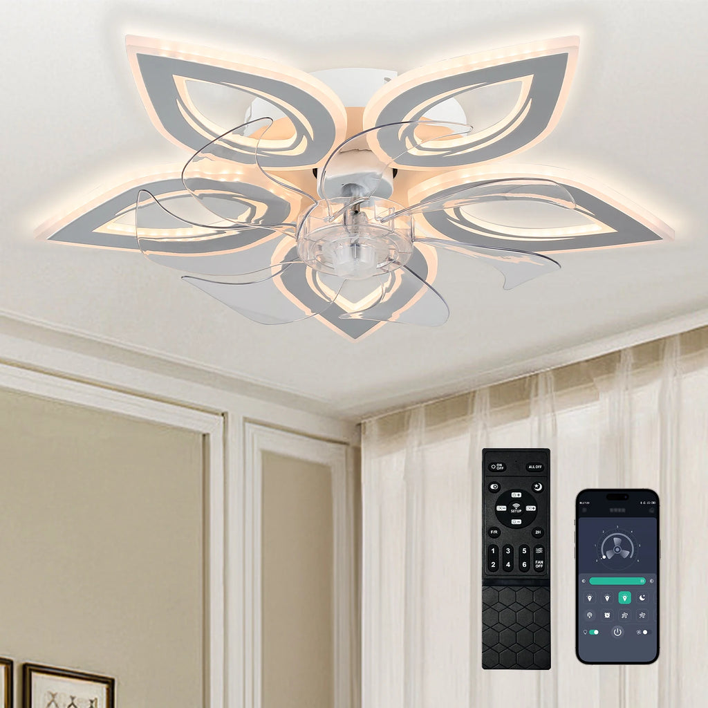 12'' Modern Crystal Ceiling Fan with LED Light 6-Speed Remote Control Dimmable High CRI 90 for Home Office