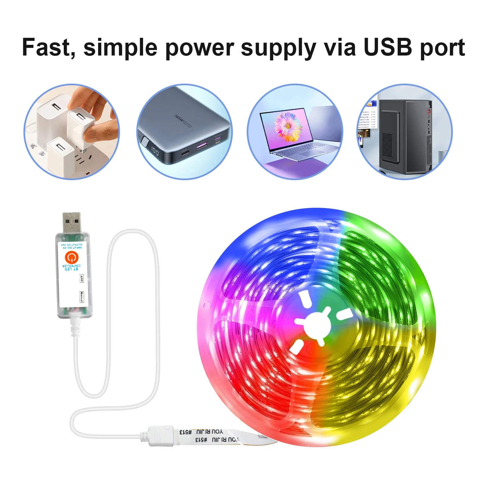 5V Boost 24V RGB for Ambilight Strip Copper LED Light Strings with for Bluetooth APP Remote Control IP44 for Bedroom Living Room