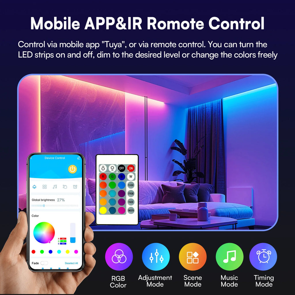 5V Boost 24V RGB for Ambilight Strip Copper LED Light Strings with for Bluetooth APP Remote Control IP44 for Bedroom Living Room