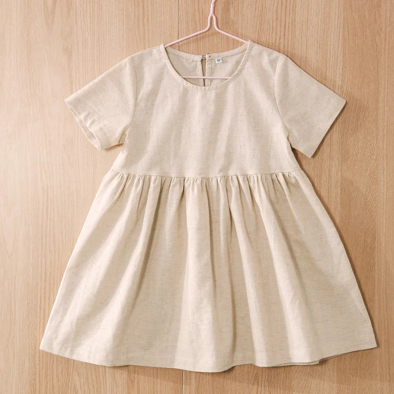 Vestido Mori de Linho para Meninas 2026 Verão Nova Roupa Infantil Vestidos de Princesa de Manga Curta em Algodão e Linho TZ30