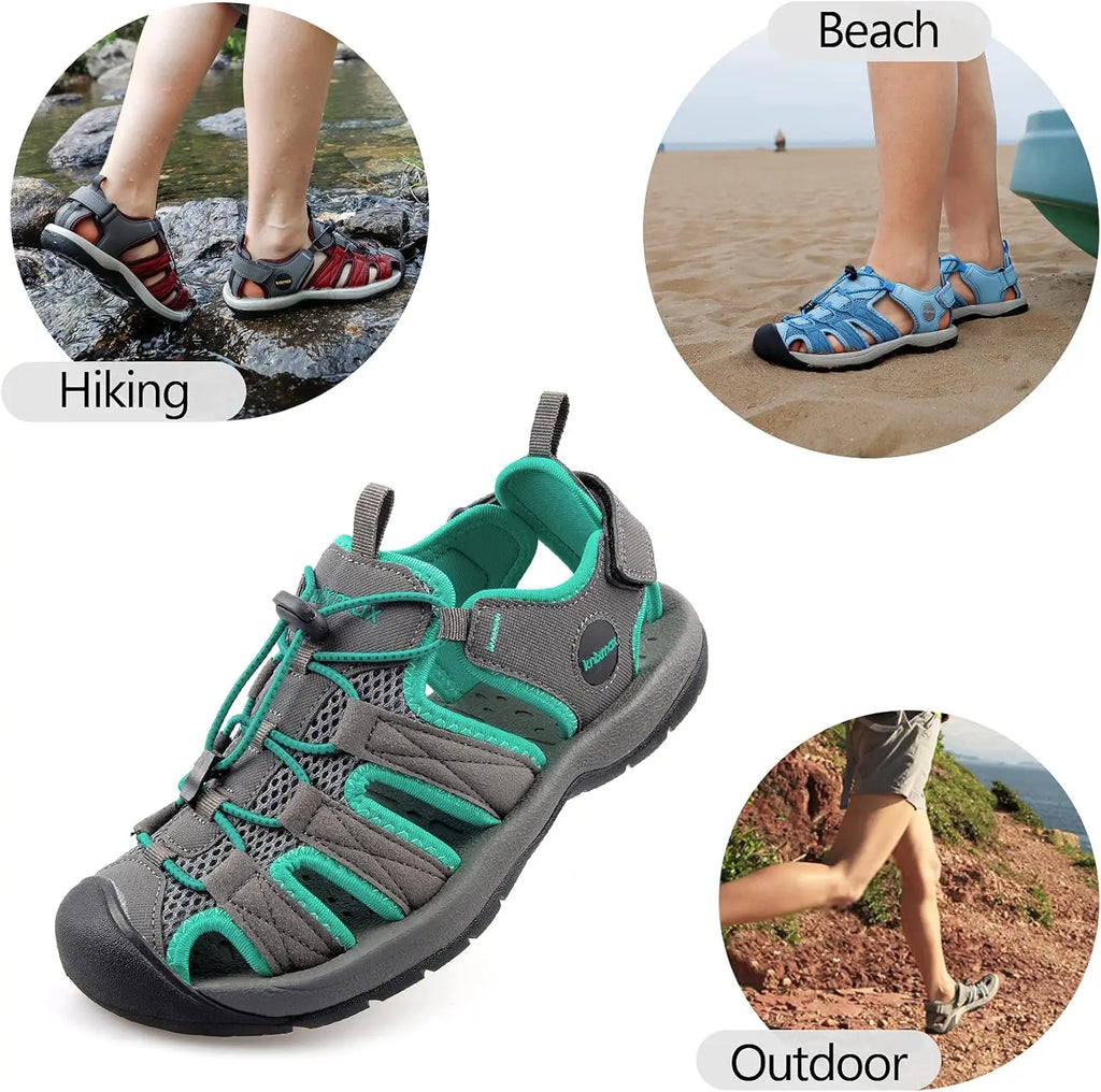 Knixmax Outdoor Closed Toe Lace-Up Hiking Sandals with Rubber Outsole for Summer