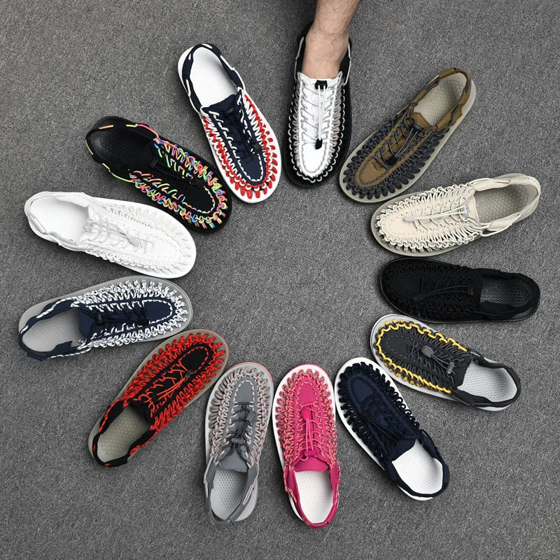 Men's Handmade Weaving Design Beach Sandals Breathable Casual Summer Flat Slippers Outdoor Couples Fisherman Sandals Plus Size