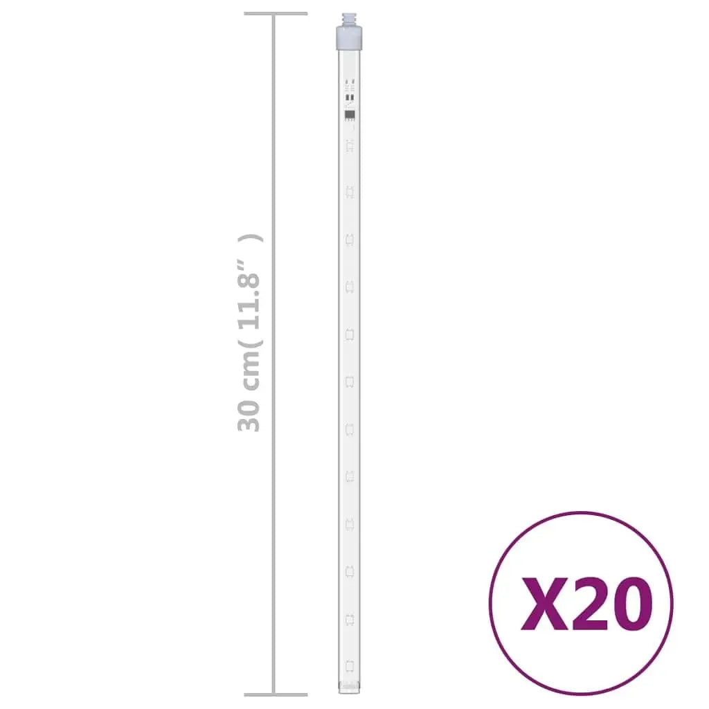 W2B VidaXL Meteor Light Set of 20 Blue Plastic 11.8in Tube Warm White LED String for Outdoor & Garden IP65 for Parties Christmas