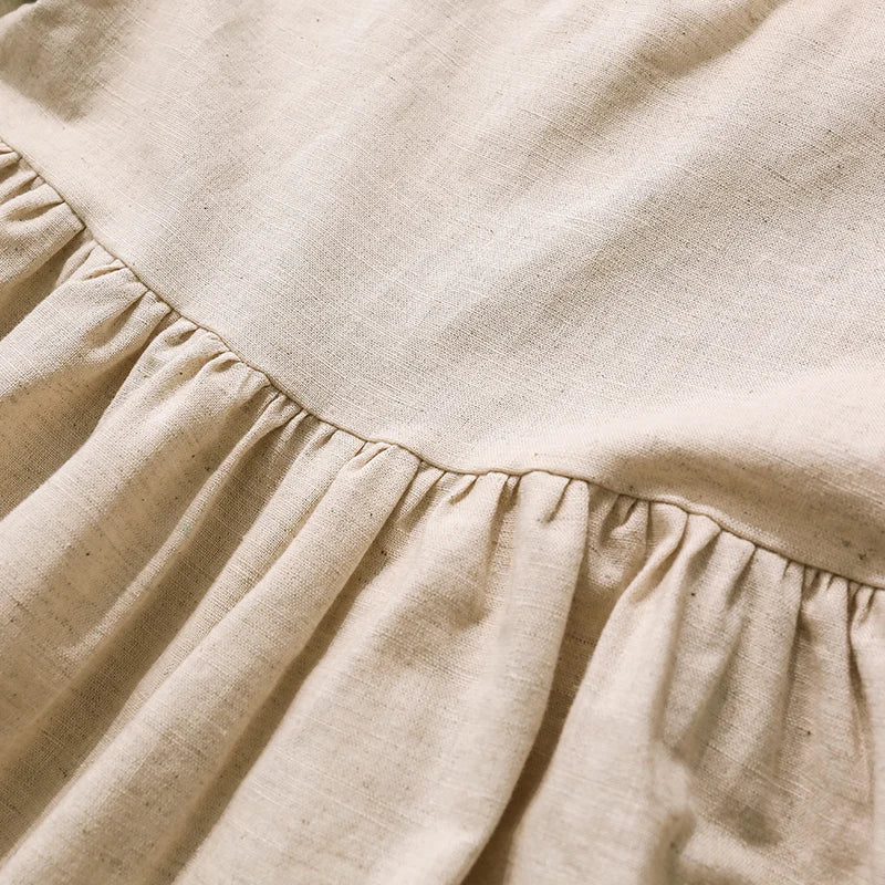 Vestido Mori de Linho para Meninas 2026 Verão Nova Roupa Infantil Vestidos de Princesa de Manga Curta em Algodão e Linho TZ30