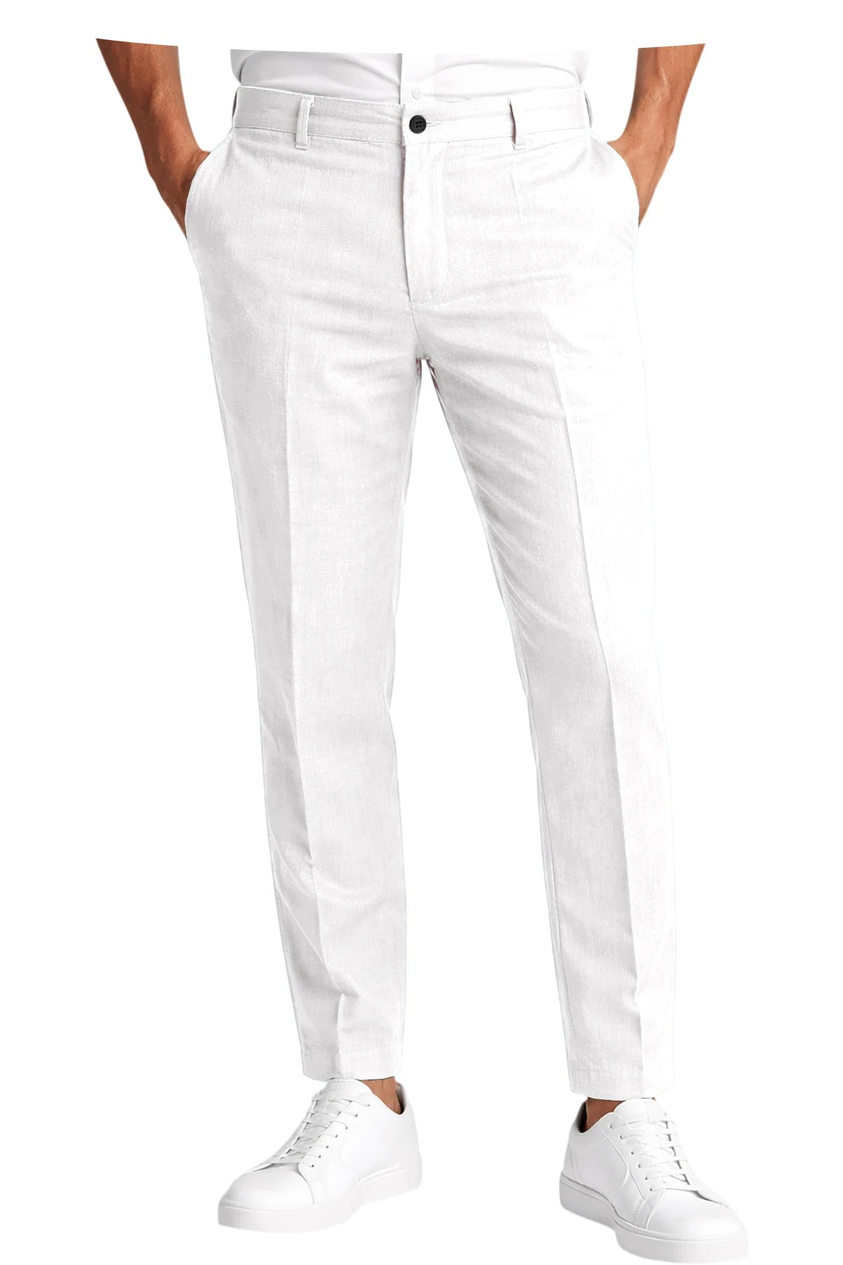 Calças Masculinas Premium em Mistura de Linho, Leves, Slim Fit, Resistentes a Rugas, para Escritório, Verão, Casual e Formal