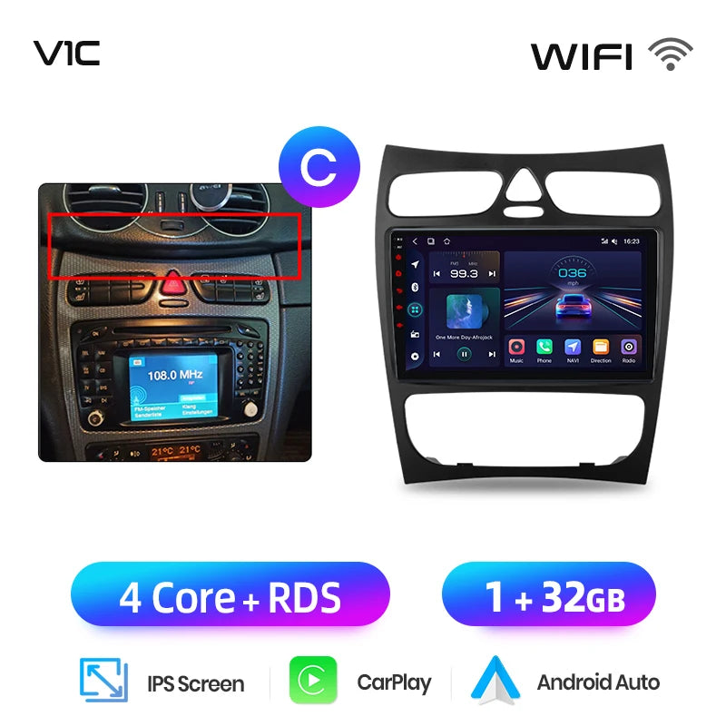 Junsun carplay android auto rádio do carro para mercedes benz classe c w203 c200 c320 c350 clk w209 2000-2005 multimídia inteligente 4g