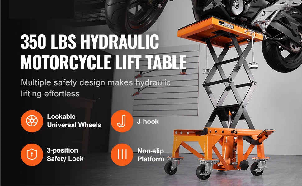 SucceBuy Mesa de elevação hidráulica para motocicleta, 350 lbs, tesoura, elevador hidráulico, suporte para dirt bike