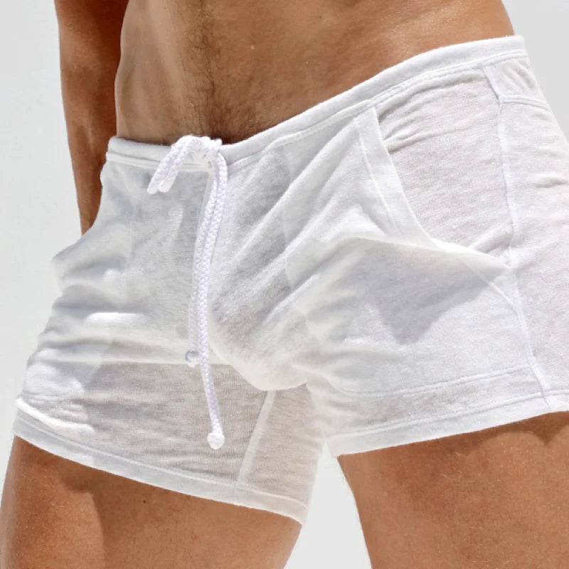 Calções masculinos leves de malha de bambu para casa verão confortável lounge pijamas cintura elástica casual respirável pijama macio