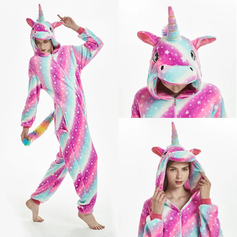 Mulheres animal kigurumi pijamas inverno grosso flanela pijamas adulto com capuz pijama homewear halloween cosplay trajes de festa