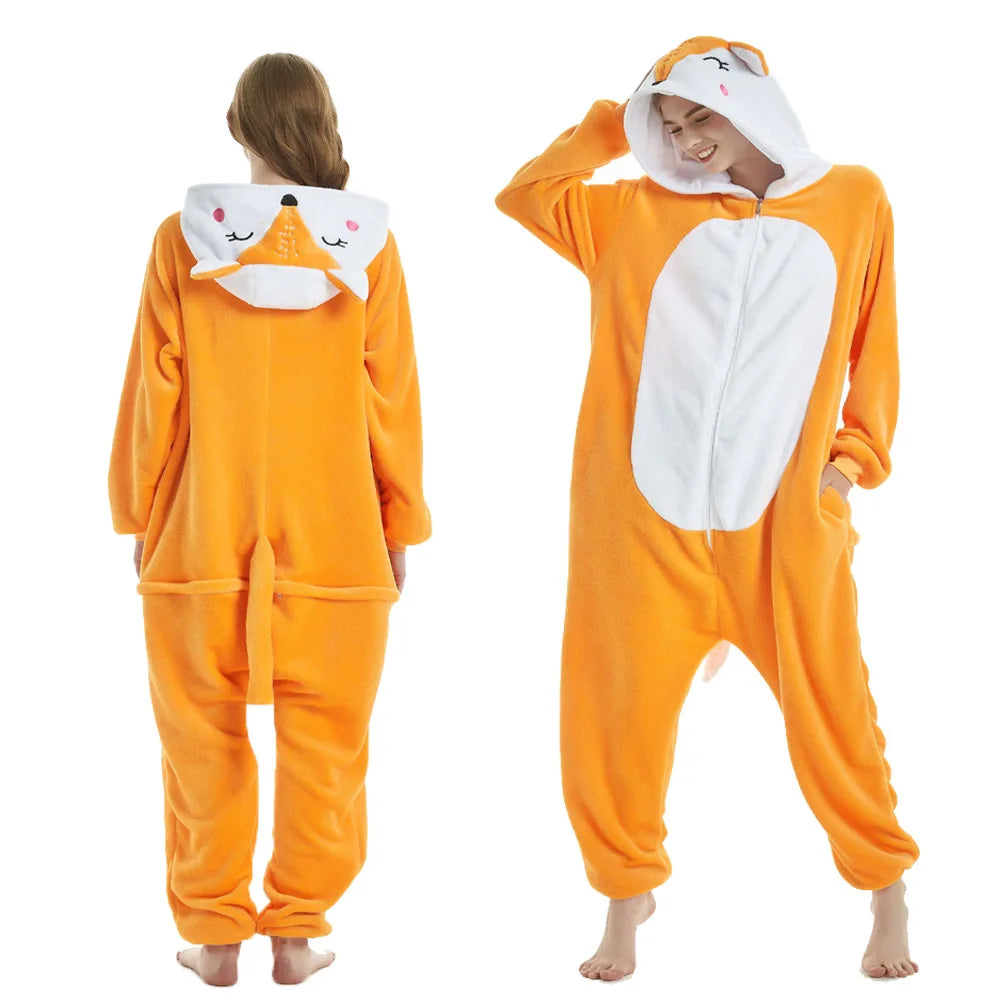 Mulheres animal kigurumi pijamas inverno grosso flanela pijamas adulto com capuz pijama homewear halloween cosplay trajes de festa