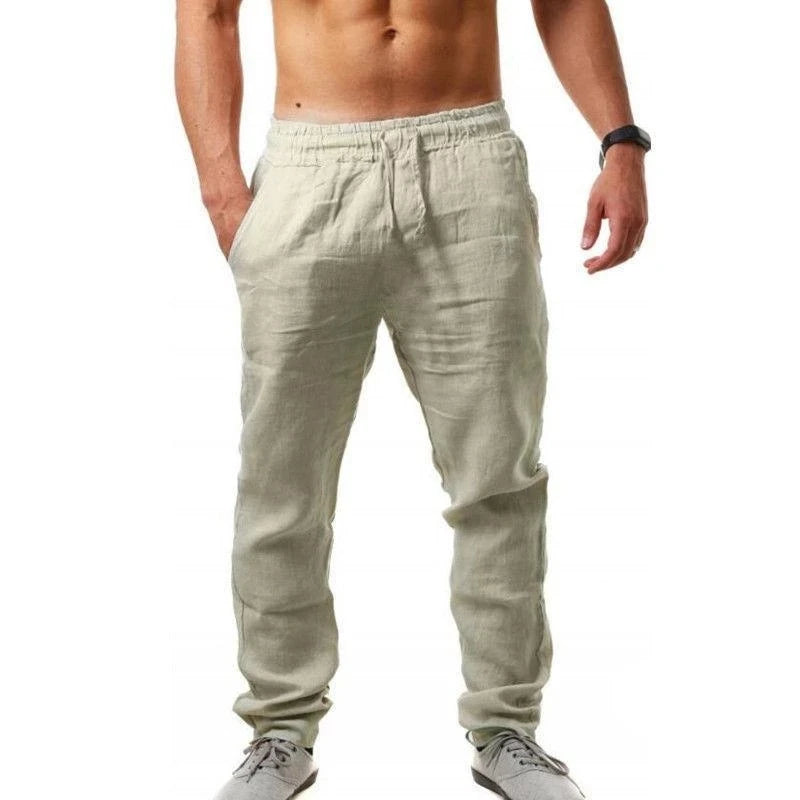 2025 novas calças de linho de algodão masculino solto legal casual calças compridas cintura elástica calça longa casual streetwear calças leves