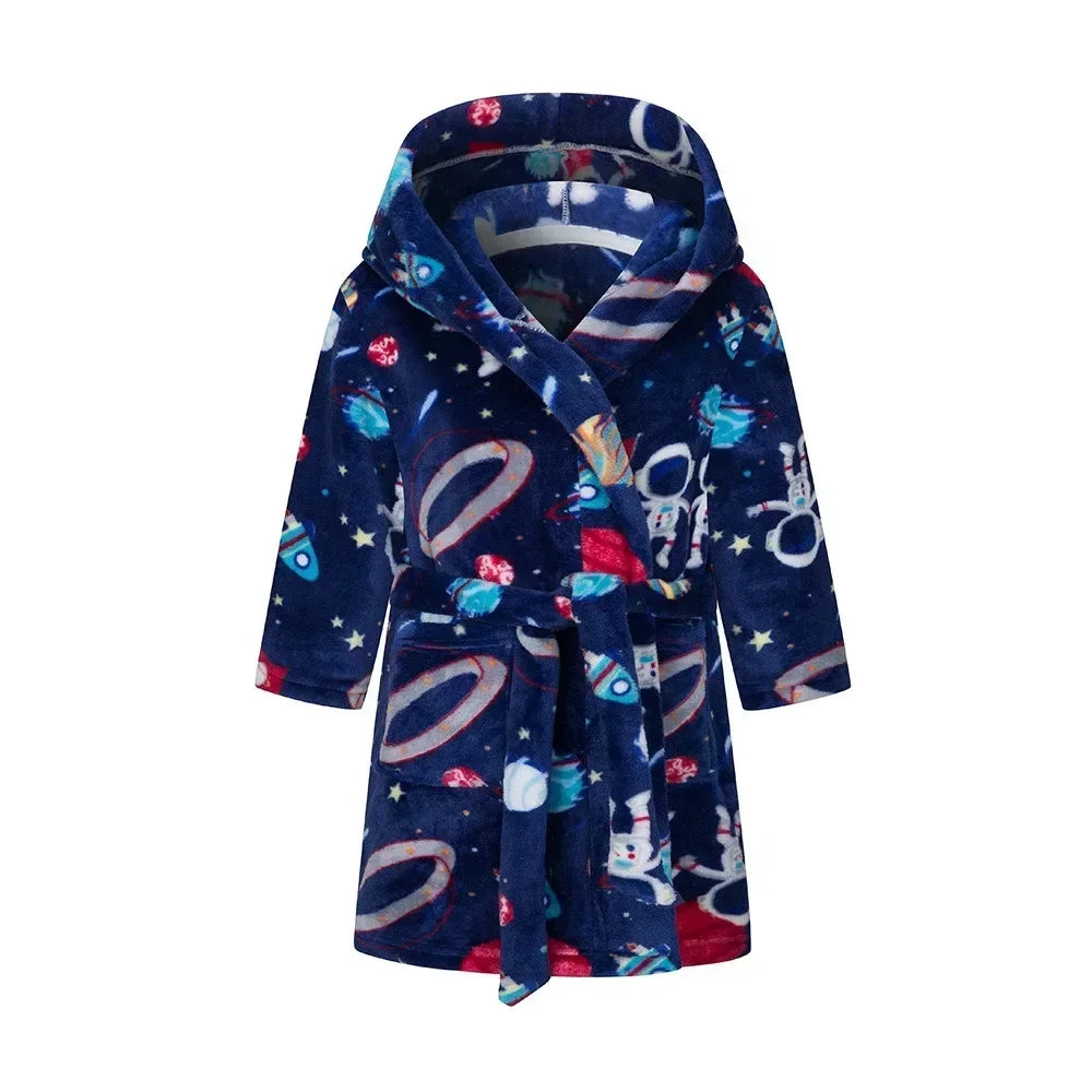 Crianças pijamas macios roupão de flanela de inverno 2025 novo dos desenhos animados bonito pijamas meninos meninas outono roupões com capuz homewear