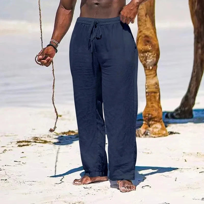 2025 novas calças de linho de algodão masculino solto legal casual calças compridas cintura elástica calça longa casual streetwear calças leves