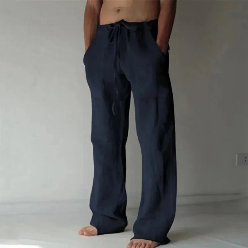 Calças de linho de algodão masculino outono novo respirável cor sólida calças de linho fitness streetwear S-4XL