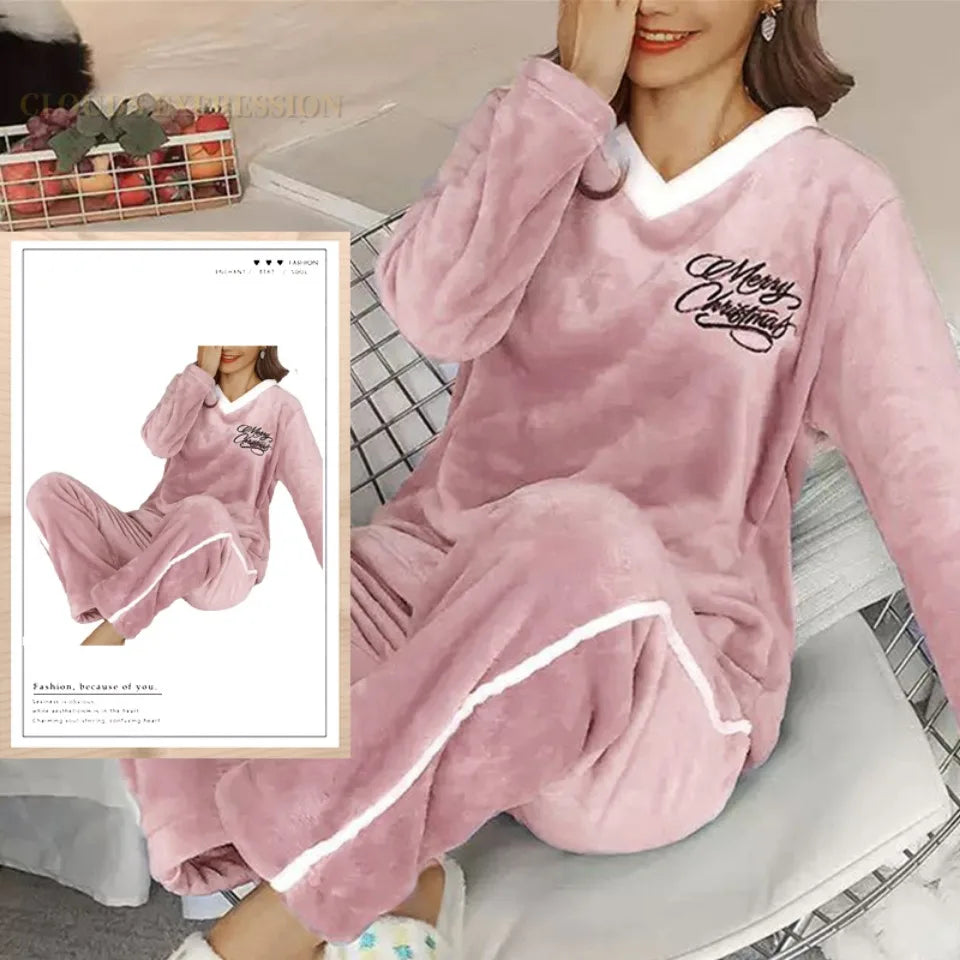 Outono inverno flanela conjuntos de pijamas femininos moda xadrez impresso teddy pijamas veludo homewear kawaii meninas pijamas mujer pijama