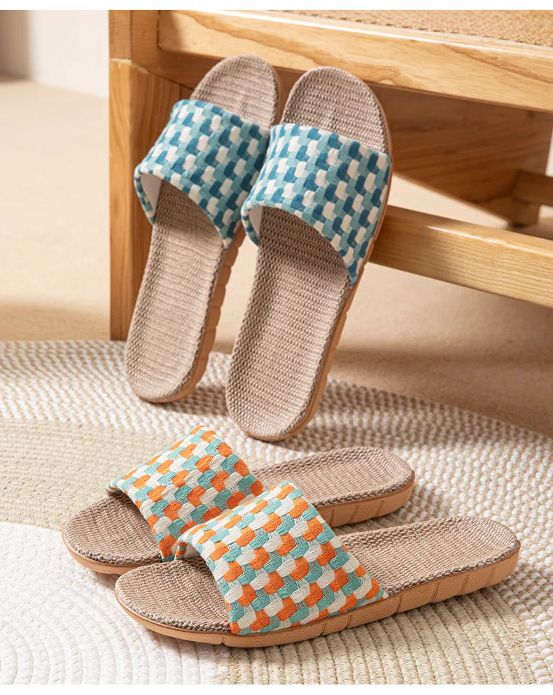 Chinelos de Linho para Mulheres, Tendência de Verão, Calçados Elegantes para Uso Interno, Antiderrapantes, Leves e Unissex