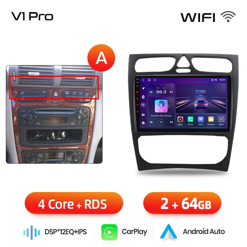 Junsun carplay android auto rádio do carro para mercedes benz classe c w203 c200 c320 c350 clk w209 2000-2005 multimídia inteligente 4g