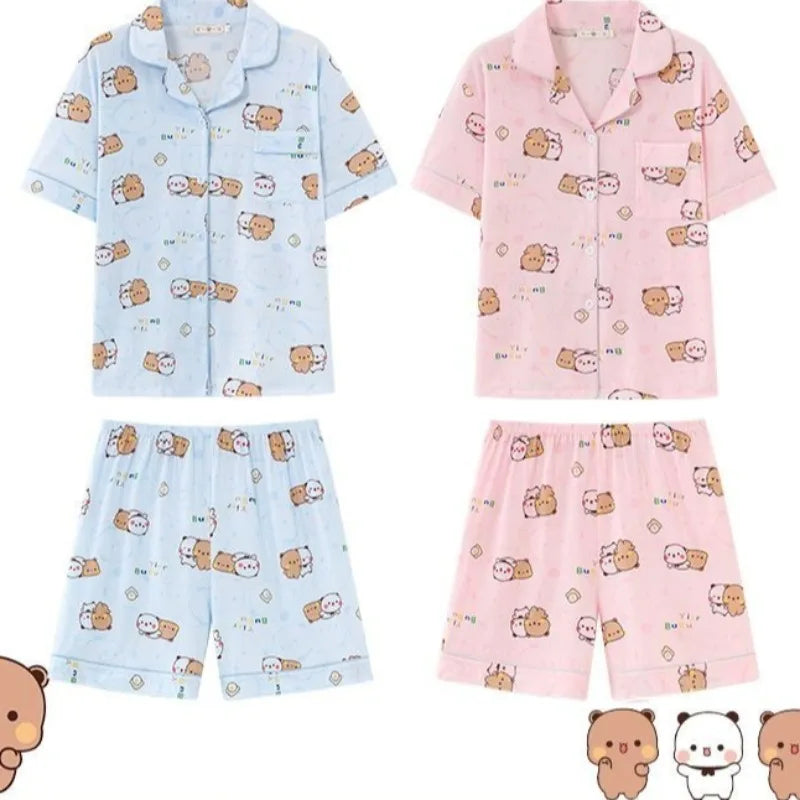 Kawaii anime bubu dudu conjunto de pijama macio e confortável homem mulher pijamas algodão solto pijama terno solto roupas para casa presente aniversário