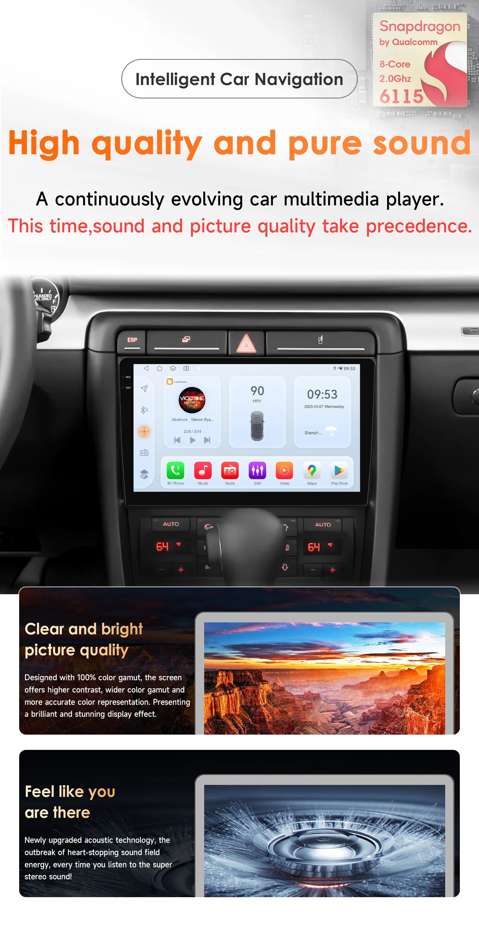 Rádio de Carro Android 2Din de 9 polegadas Hizpo para Audi A4 B8 B7 B6 S4 RS4 2000 - 2009 SEAT Exeo BT 4G DSP RDS CarPlay Navegação GPS 360CAM