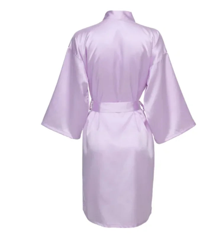 Robe noturno de cetim sólido, roupão elegante de meia manga com decote em V e cinto, roupa de dormir feminina