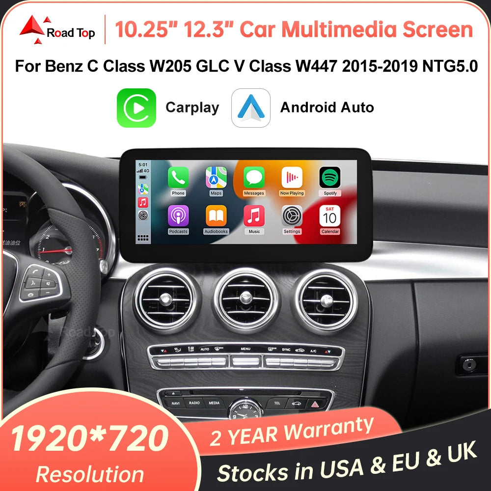 Tela multimídia linux sem fio carplay android auto para mercedes-benz w205 w176 glc a c v classe w447 cla gla 2015-2018 ntg5.0