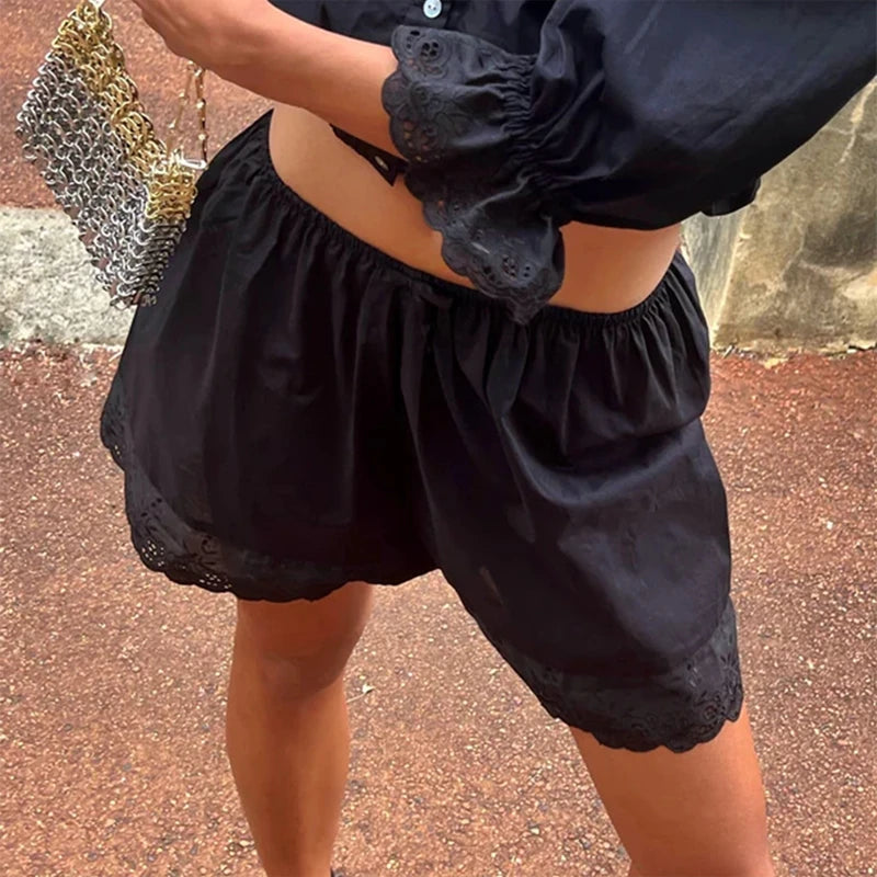 Mais bonito renda guarnição pijama boxer shorts para mulheres pjs bottoms cintura elástica ilhó perna larga lounge shorts y2k fairycore sleepwear