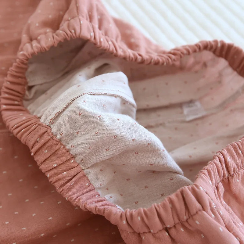 Algodão feminino polka dot pijama define fio-tingido gaze manga longa calças loungewear casual simples pijamas em torno do pescoço nightwears