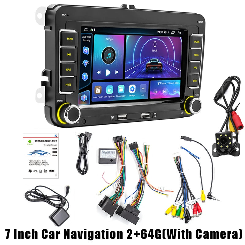 Rádio multimídia para carro com GPS Android player Universal, Carplay, Wifi, para Volkswagen Golf 5, 6, Polo, Passat B6, B7, CC, Skoda