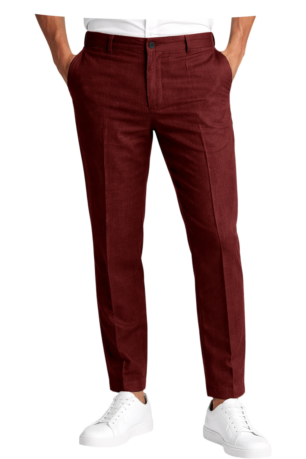 Calças Masculinas Premium em Mistura de Linho, Leves, Slim Fit, Resistentes a Rugas, para Escritório, Verão, Casual e Formal