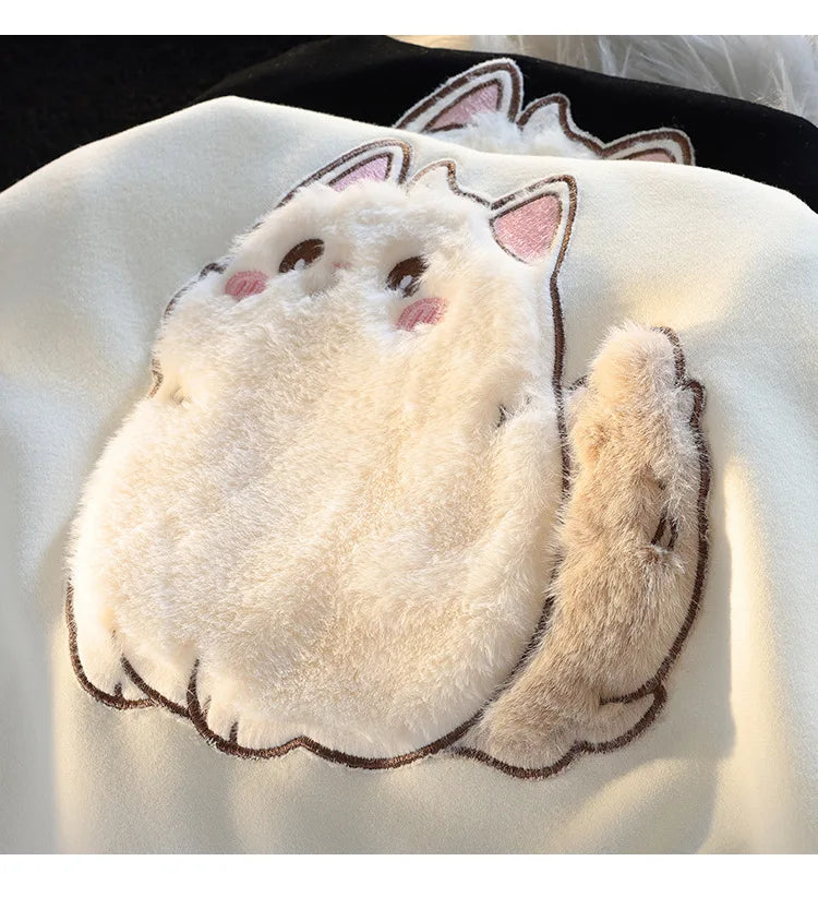 2025 primavera outono feminino casais roupas dos desenhos animados bordado adorável 3d gato impressão pulôver hoodies moletom feminino casaco com capuz
