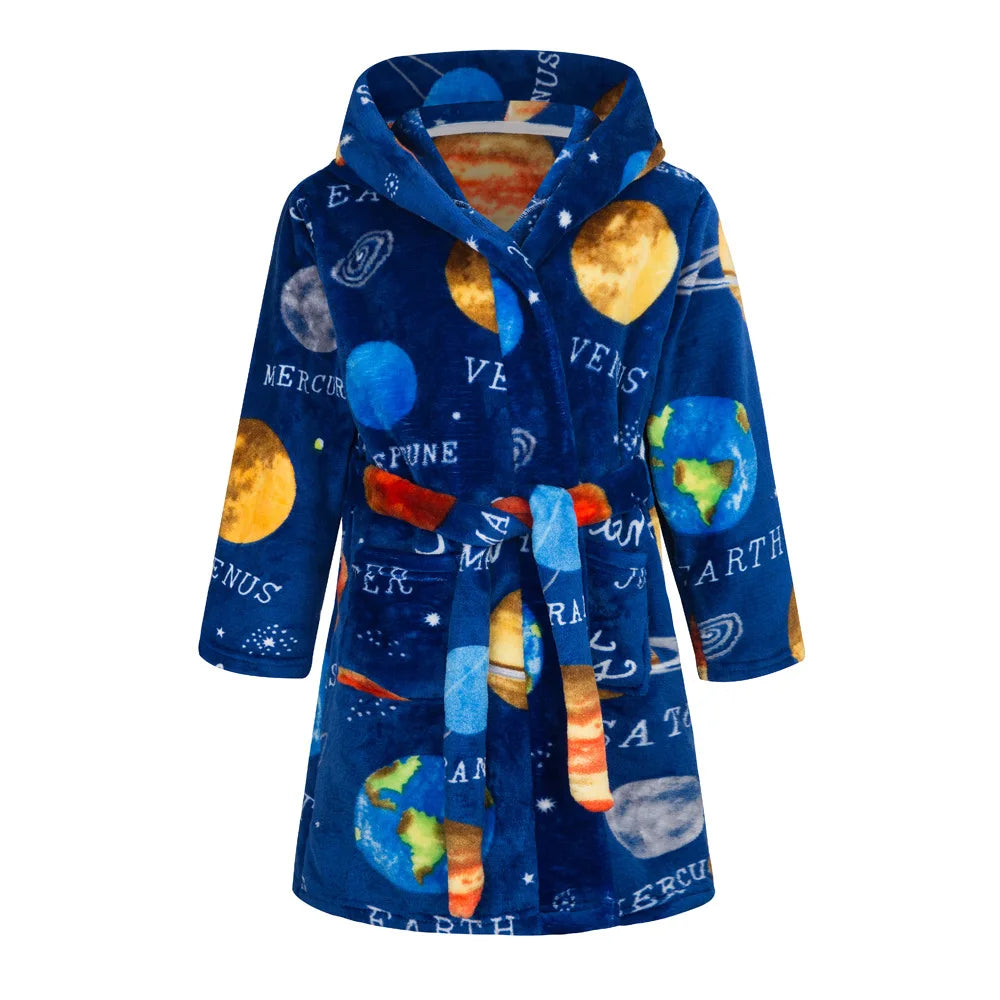 Crianças pijamas macios roupão de flanela de inverno 2025 novo dos desenhos animados bonito pijamas meninos meninas outono roupões com capuz homewear