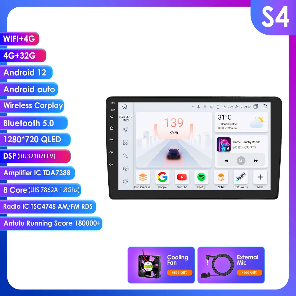 Rádio de Carro Android 2Din de 9 polegadas Hizpo para Audi A4 B8 B7 B6 S4 RS4 2000 - 2009 SEAT Exeo BT 4G DSP RDS CarPlay Navegação GPS 360CAM