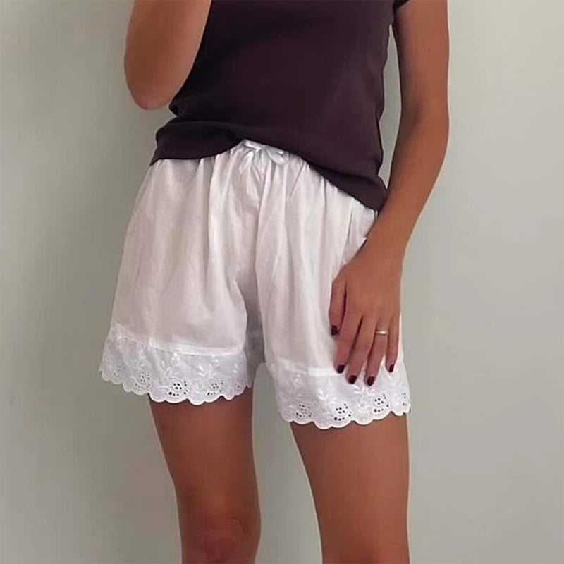 Mais bonito renda guarnição pijama boxer shorts para mulheres pjs bottoms cintura elástica ilhó perna larga lounge shorts y2k fairycore sleepwear