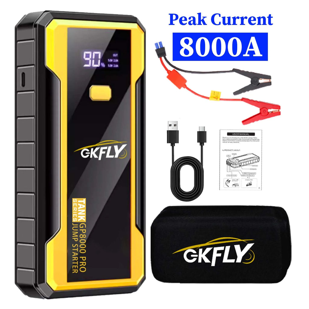 GKFLY 4000A/8000A Iniciador de Carro 12V, Banco de Energia Portátil, Dispositivo de Partida, Auxiliar de Bateria para Carros a Gasolina/Diesel 5L/3L