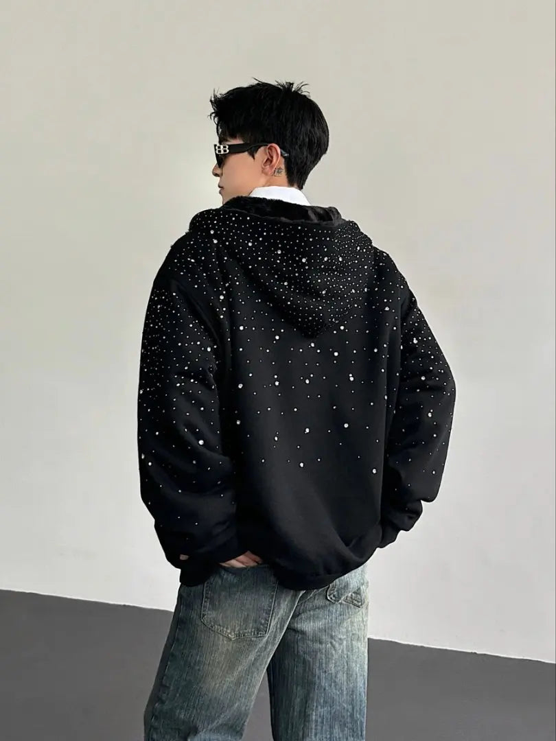 Thiened Fce Cardigan com capuz e zíper moletom masculino Faion Urban Sle outono inverno peso pesado diamante embelezado Ja...