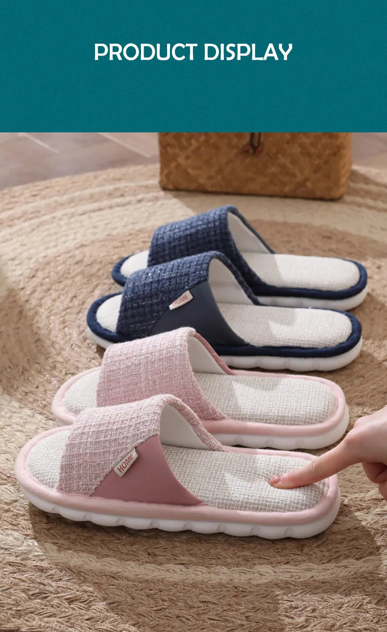 Chinelos de linho de sola macia para homens e mulheres, roupa exterior de verão, chinelos de linho de algodão