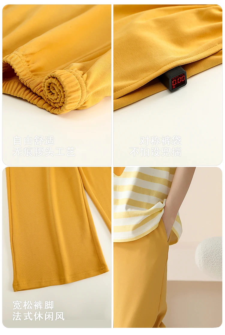 SUKAE-Conjunto de Pijamas dos desenhos animados das mulheres, 100% algodão, calça curta na altura do joelho, pijamas, capris loungewear, pijamas de verão, M-4XL