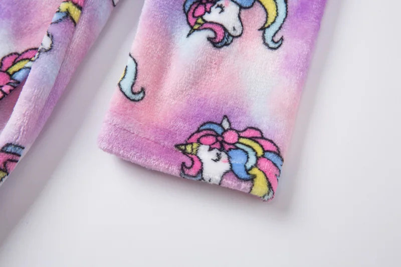 Roupão de banho infantil de dinossauro com capuz, pijama de unicórnio de desenho animado para meninos, roupões de banho de lã para meninas, roupa de dormir para bebês