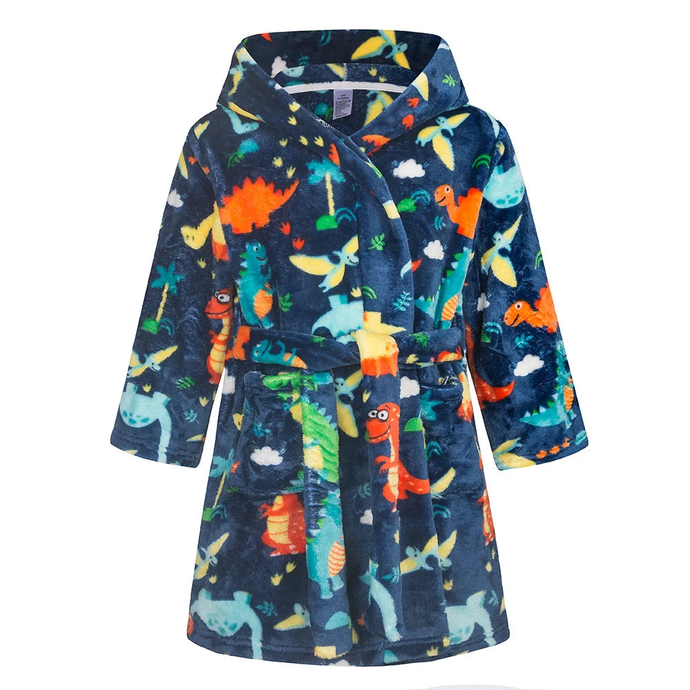 Crianças pijamas macios roupão de flanela de inverno 2025 novo dos desenhos animados bonito pijamas meninos meninas outono roupões com capuz homewear