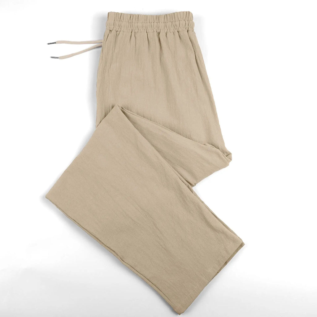 Calças de Linho Americanas Novas Primavera 2026, Tecido Leve e Respirável, Estilo Casual Solto, Cintura com Cordão, Perfeitas para Uso Diário