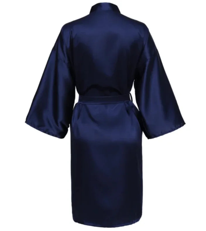 Robe noturno de cetim sólido, roupão elegante de meia manga com decote em V e cinto, roupa de dormir feminina