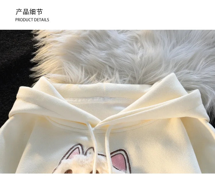 2025 primavera outono feminino casais roupas dos desenhos animados bordado adorável 3d gato impressão pulôver hoodies moletom feminino casaco com capuz