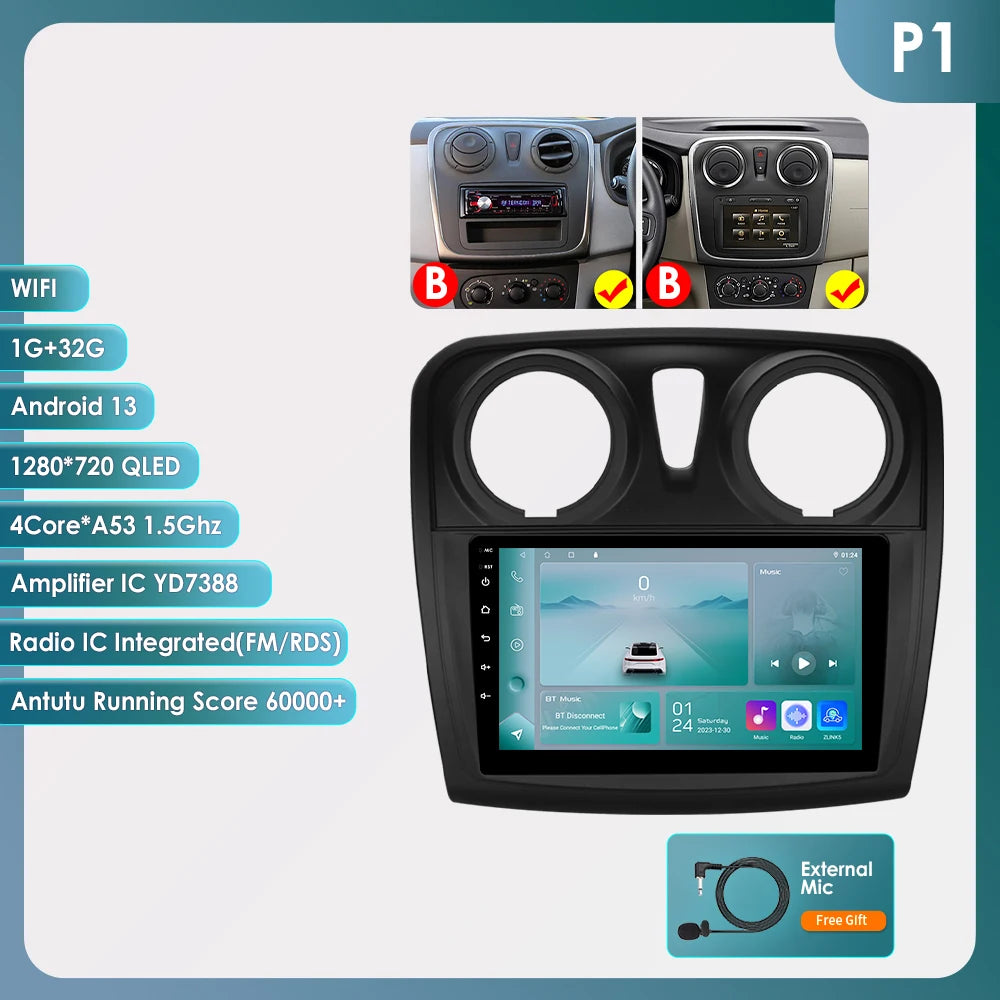 Rádio Android Auto Hizpo para Renault Logan 2 2012-2019 Sandero 2 2014-2019 4G Multimídia Automotiva GPS 2 din Estéreo CarPlay WIFI DSP