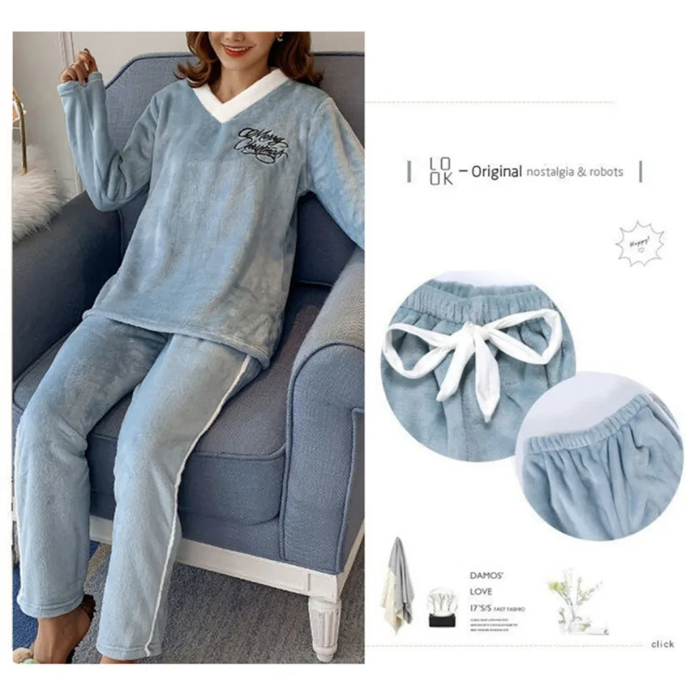 Outono inverno flanela conjuntos de pijamas femininos moda xadrez impresso teddy pijamas veludo homewear kawaii meninas pijamas mujer pijama