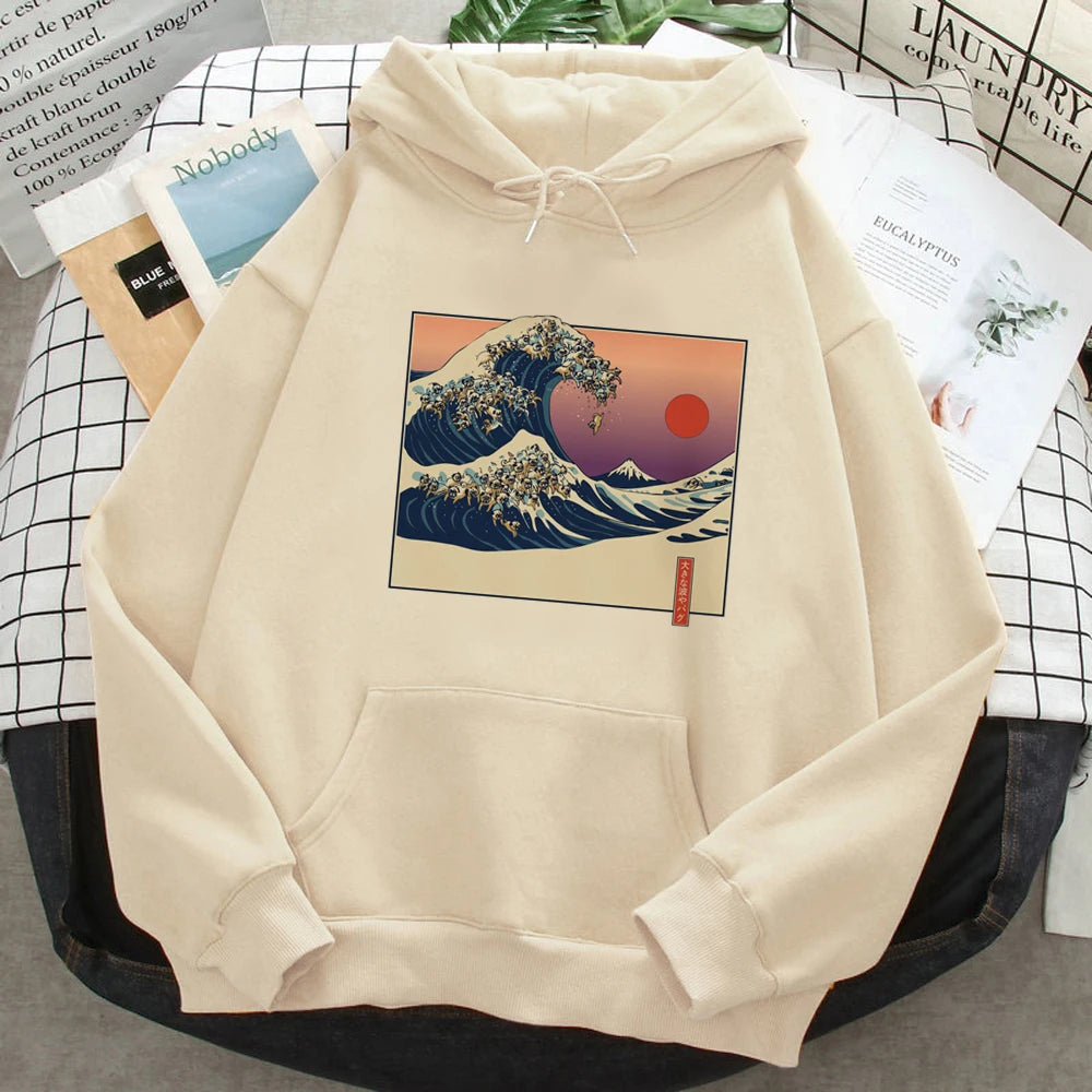 Hoodies japoneses Pug para mulheres, Moletons engraçados, Roupas Femininas Anime