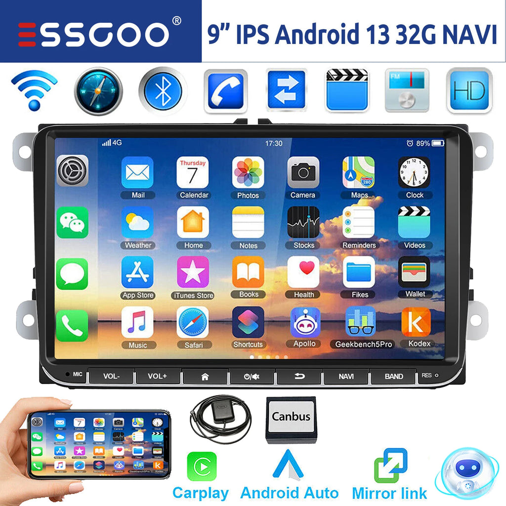 Essgoo 9 "android 14 4g + 64g Wireless  carplay carro estéreo gps navi wifi rds fm bt para vw golf 5 6 passat polo touran tiguan caddy eos