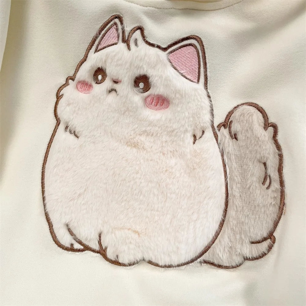2025 primavera outono feminino casais roupas dos desenhos animados bordado adorável 3d gato impressão pulôver hoodies moletom feminino casaco com capuz