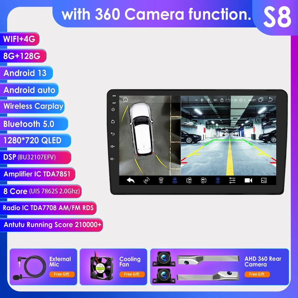 Rádio de Carro Android 2Din de 9 polegadas Hizpo para Audi A4 B8 B7 B6 S4 RS4 2000 - 2009 SEAT Exeo BT 4G DSP RDS CarPlay Navegação GPS 360CAM