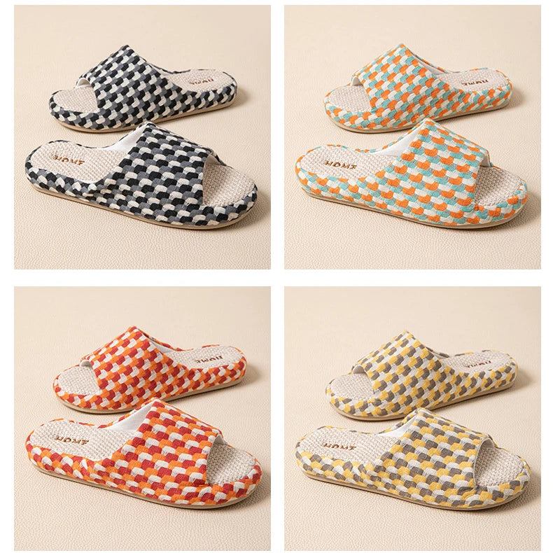 Chinelos de Plataforma de Linho para Mulheres, Coloridos e Fashion, Sapatos de Designer de Verão, Novos Chinelos Abertos para Uso Interno, Macios e Antiderrapantes, Unissex