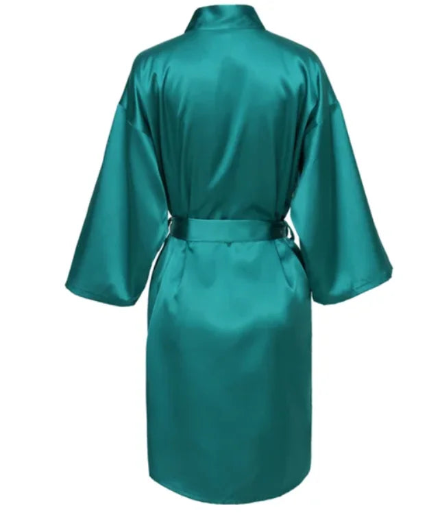 Robe noturno de cetim sólido, roupão elegante de meia manga com decote em V e cinto, roupa de dormir feminina